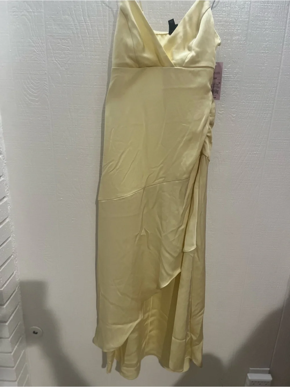 wild fable Pale Yellow Satin Maxi Dress with Side Ruching